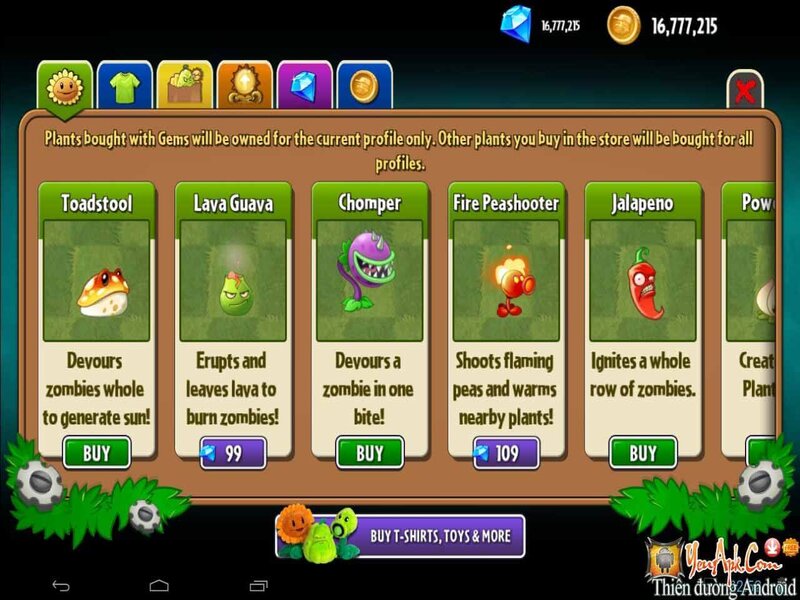 Đa dạng các loại cây trong Hack Plant Vs Zombies 2