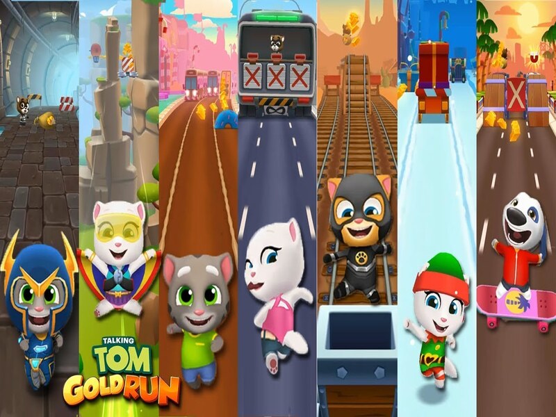Tải Talking Tom Gold Run MOD APK (Vô Hạn Tiền, Full Skin) v25.4.5.12412 3 Các nhân vật khác nhau cùng trang phục độc đáo