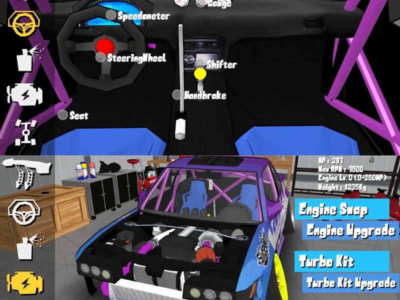 Tải FR Legends 0.3.4 Hack Funnymod Mod APK (Vô Hạn Tiền, Xe Độ) 2 Tuỳ chỉnh động cơ và nội thất của xe tăng sức mạnh trong FR Legends