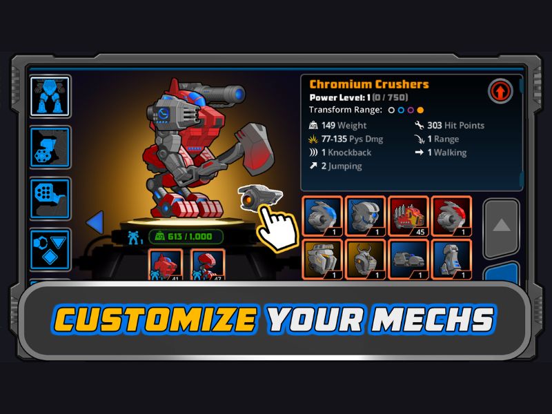 Tải Hack Super Mechs Mod Apk (Full Kim Cương, Tiền) v7.628.4 2 Tùy Chỉnh Và Nâng Cấp Robot Trong Super Mechs