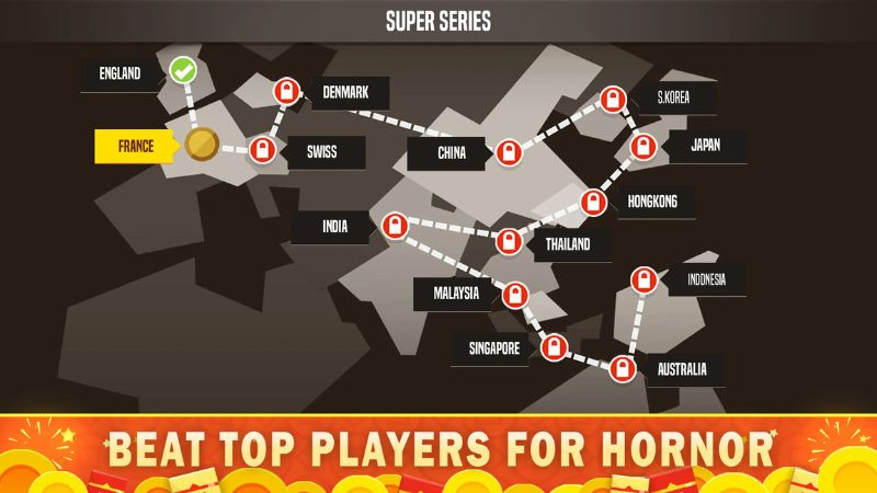Badminton League MOD APK vô hạn tiền và mở trang phục.